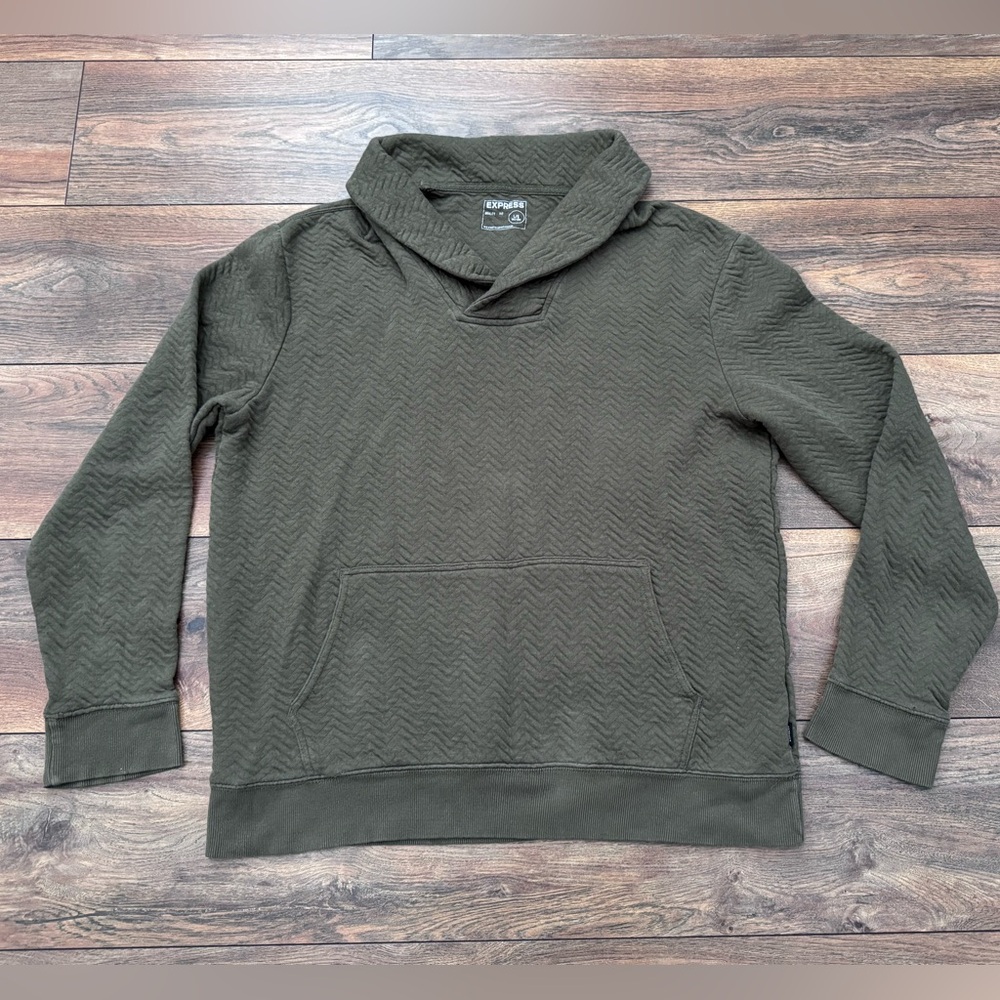 Express Men’s Textured Olive Green Sweatshirt in Size Large Tall